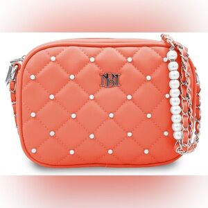 BADGLEY MISCHKA Diamond Quilted Camera Bag w/Pearls- Coral (NWT)